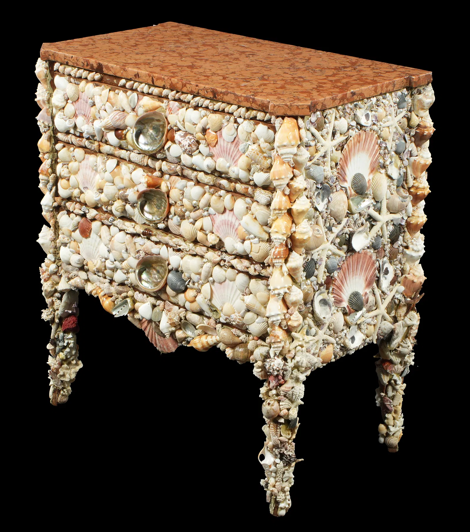 Seashell-Encrusted Three-Drawer Chest with Marble Top - Image 8