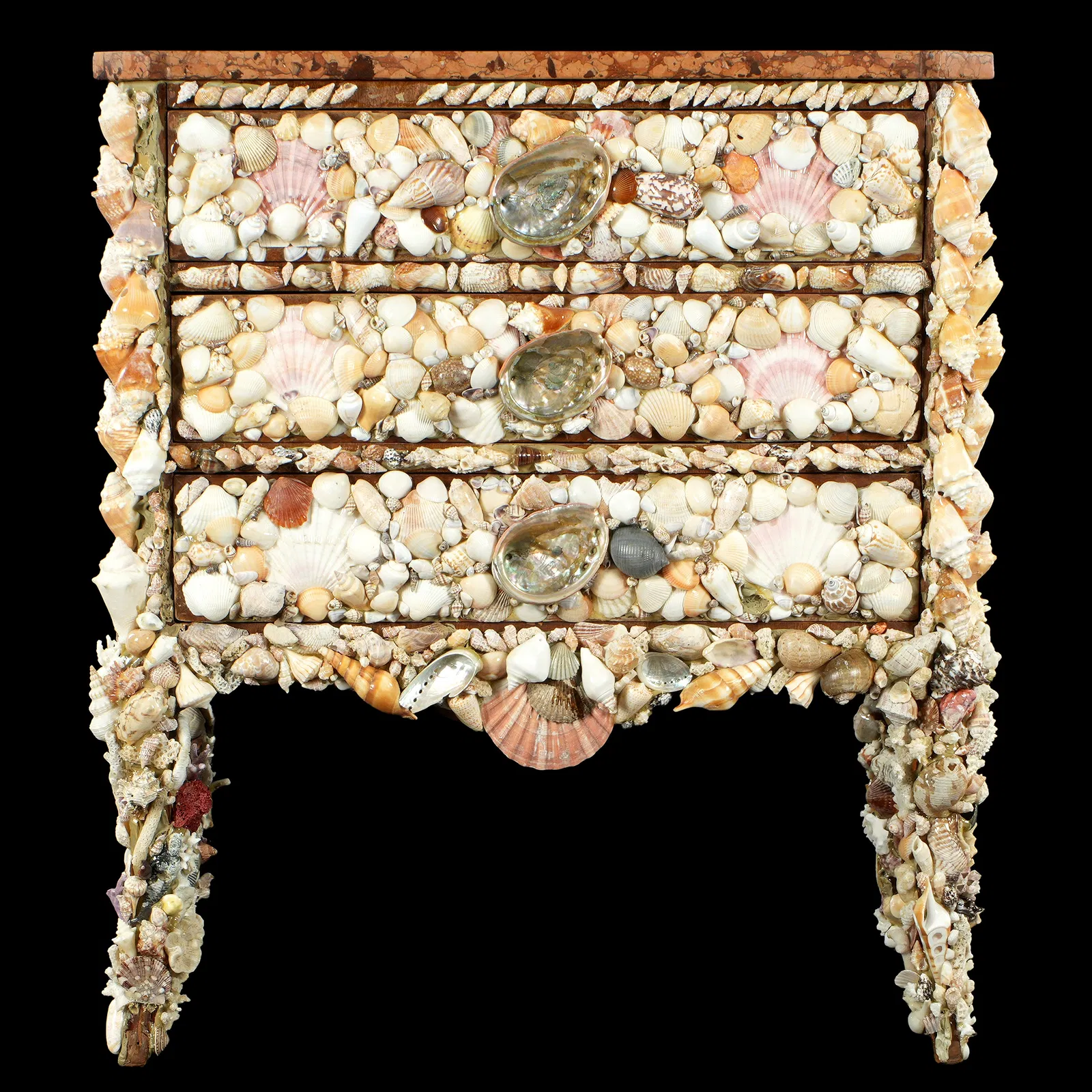 Seashell-Encrusted Three-Drawer Chest with Marble Top - Image 7