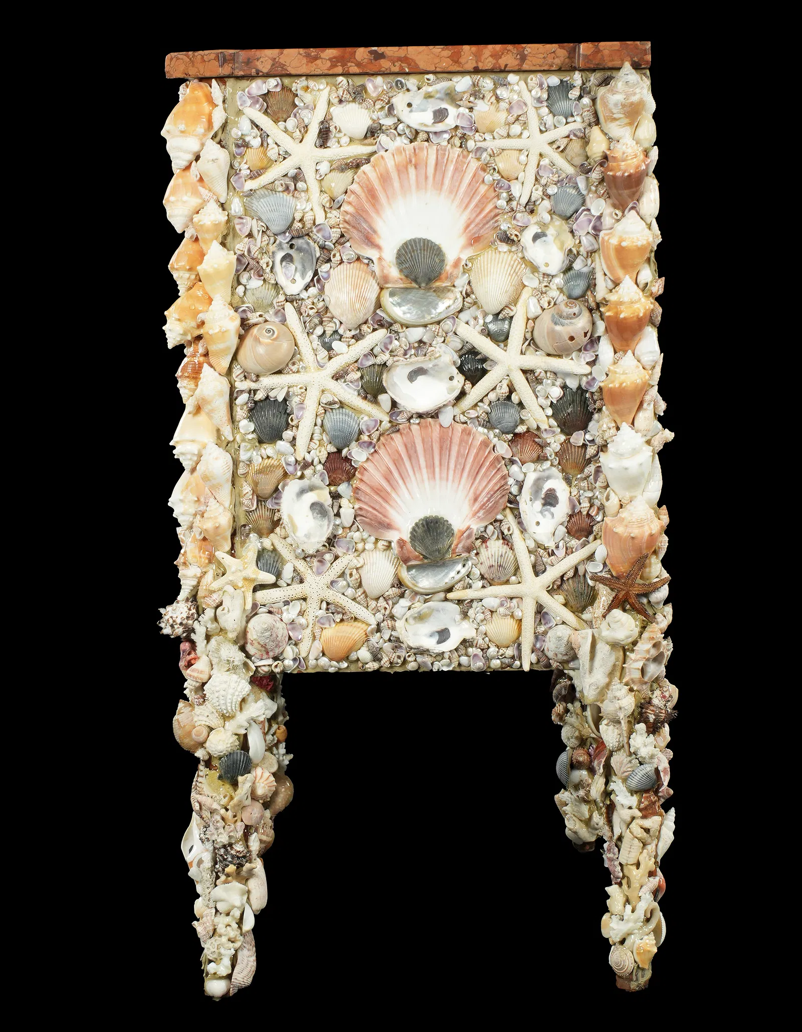 Seashell-Encrusted Three-Drawer Chest with Marble Top - Image 4