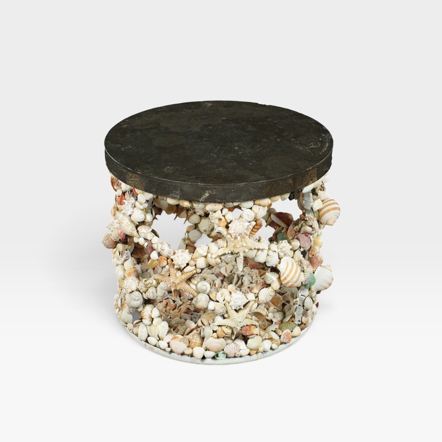 Shell-Encrusted Side Table with Marble Top - Image 2