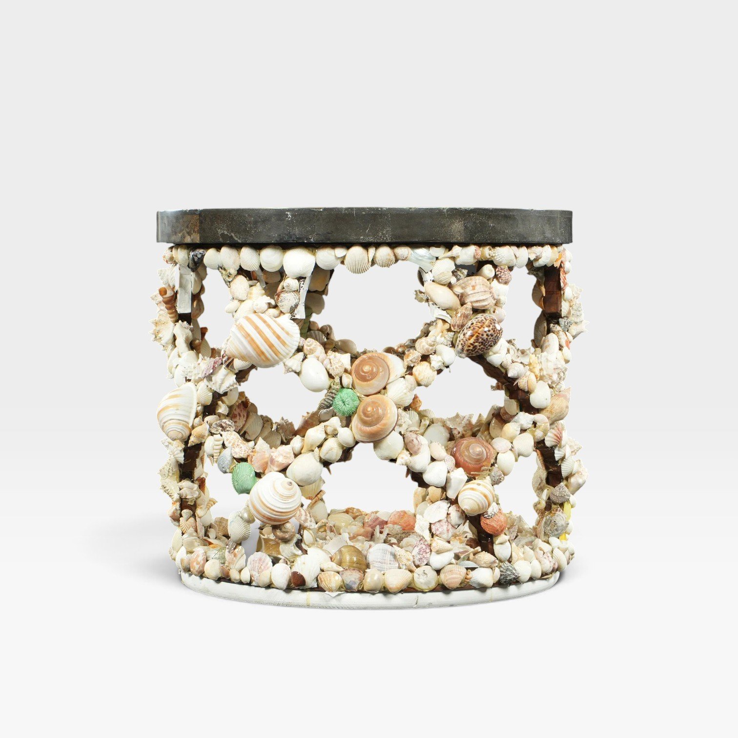 Shell-Encrusted Side Table with Marble Top - Image 3