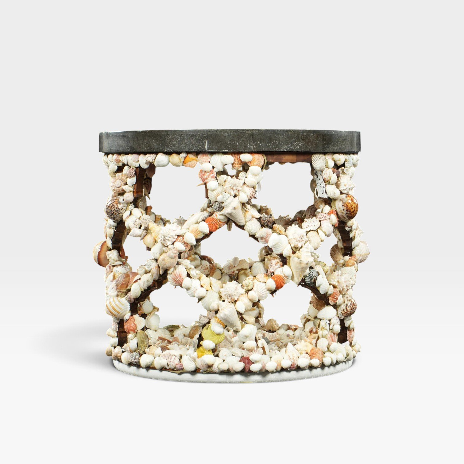 Shell-Encrusted Side Table with Marble Top - Image 4