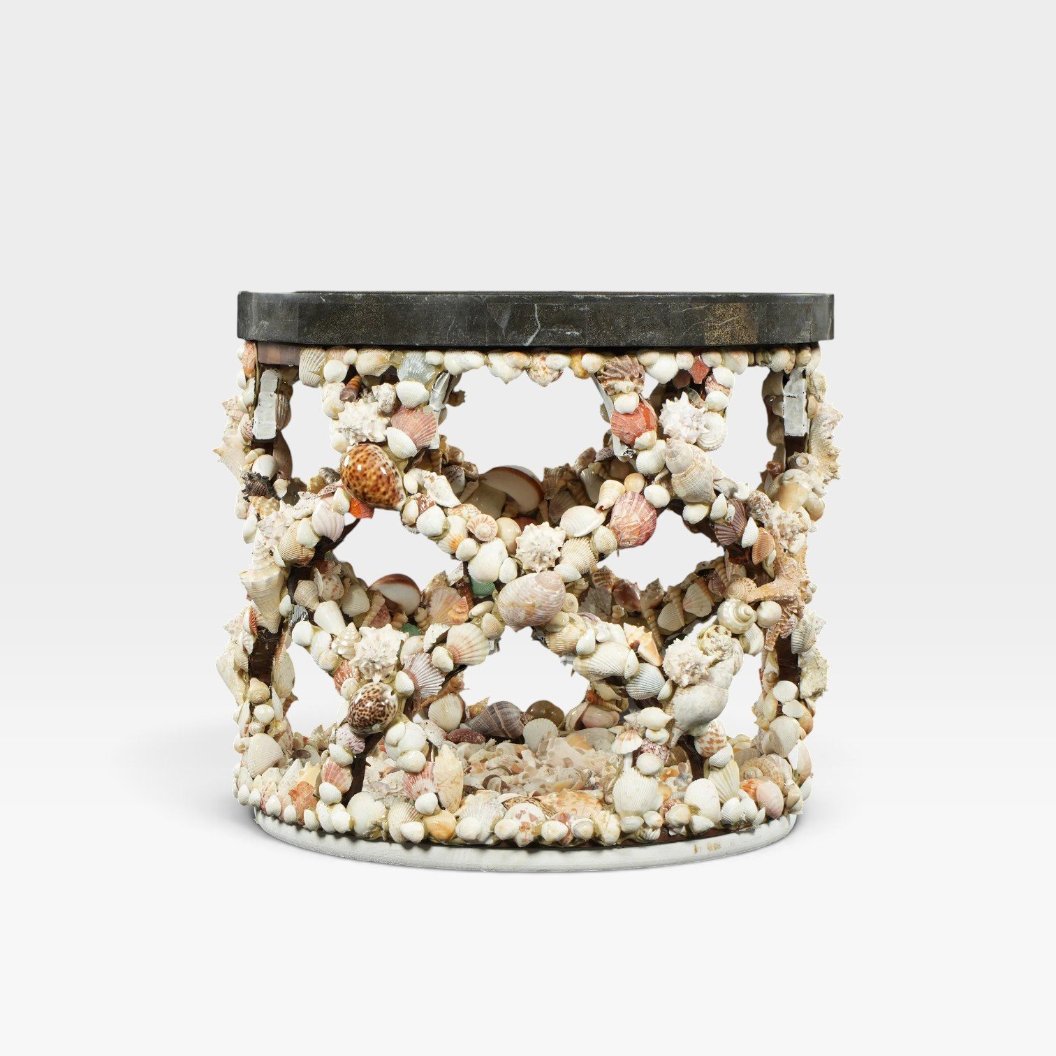 Shell-Encrusted Side Table with Marble Top - Image 5