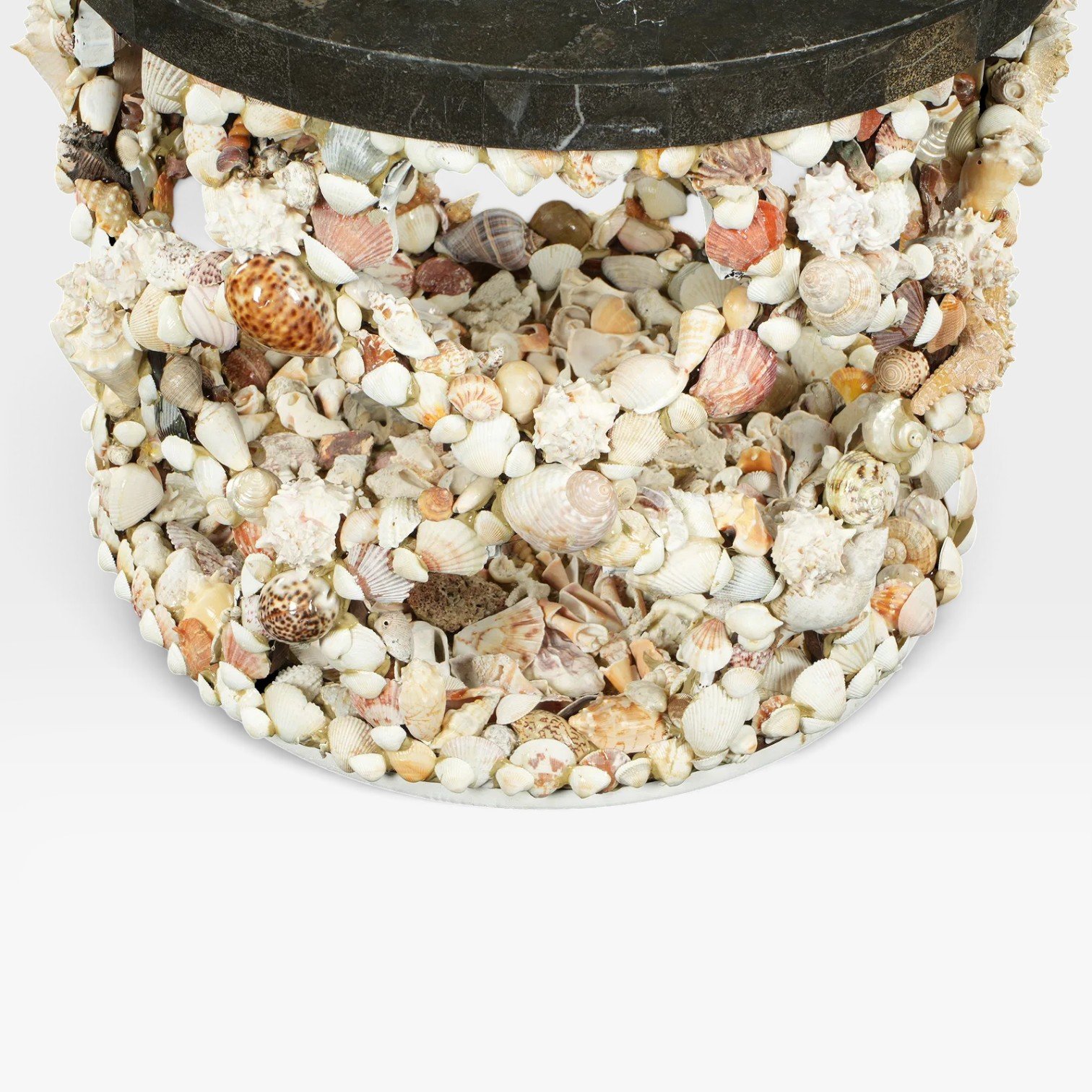 Shell-Encrusted Side Table with Marble Top - Image 6