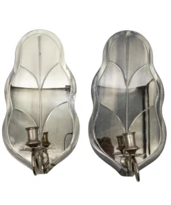 Pair of Hollywood Regency Mirrored Glass & Silvered Metal Sconces