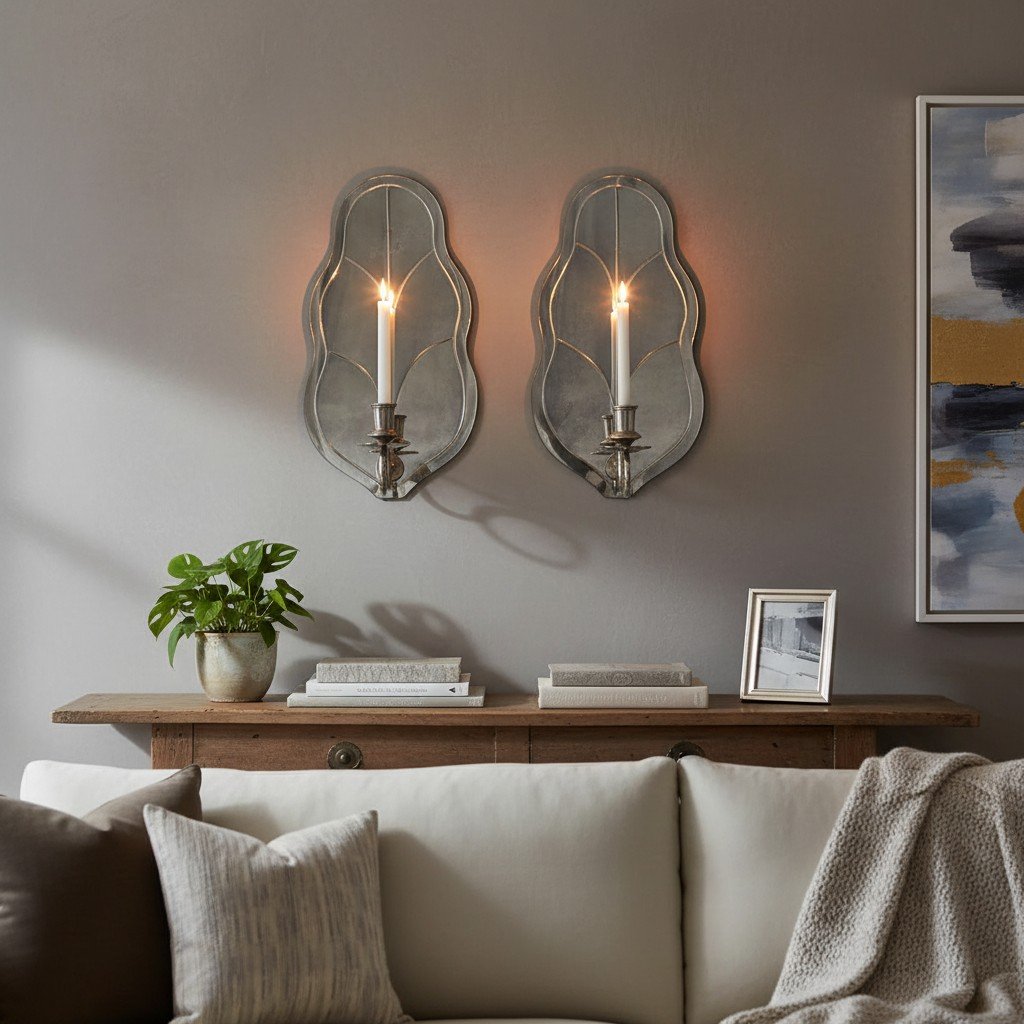 Pair of Hollywood Regency Mirrored Glass & Silvered Metal Sconces - Image 3