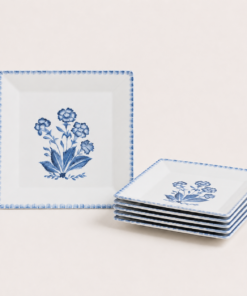 Hand-Painted Blue Botanical Square Plates , Spain