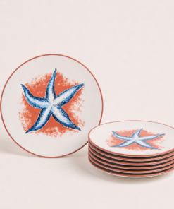 Italian Plates Hand Painted By Les Ottomans -  Starfish Design