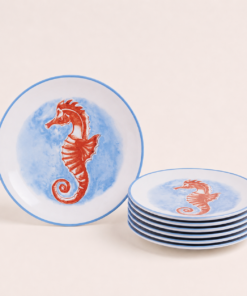 Italian Plates Hand Painted By Les Ottomans -  Seahorse Design