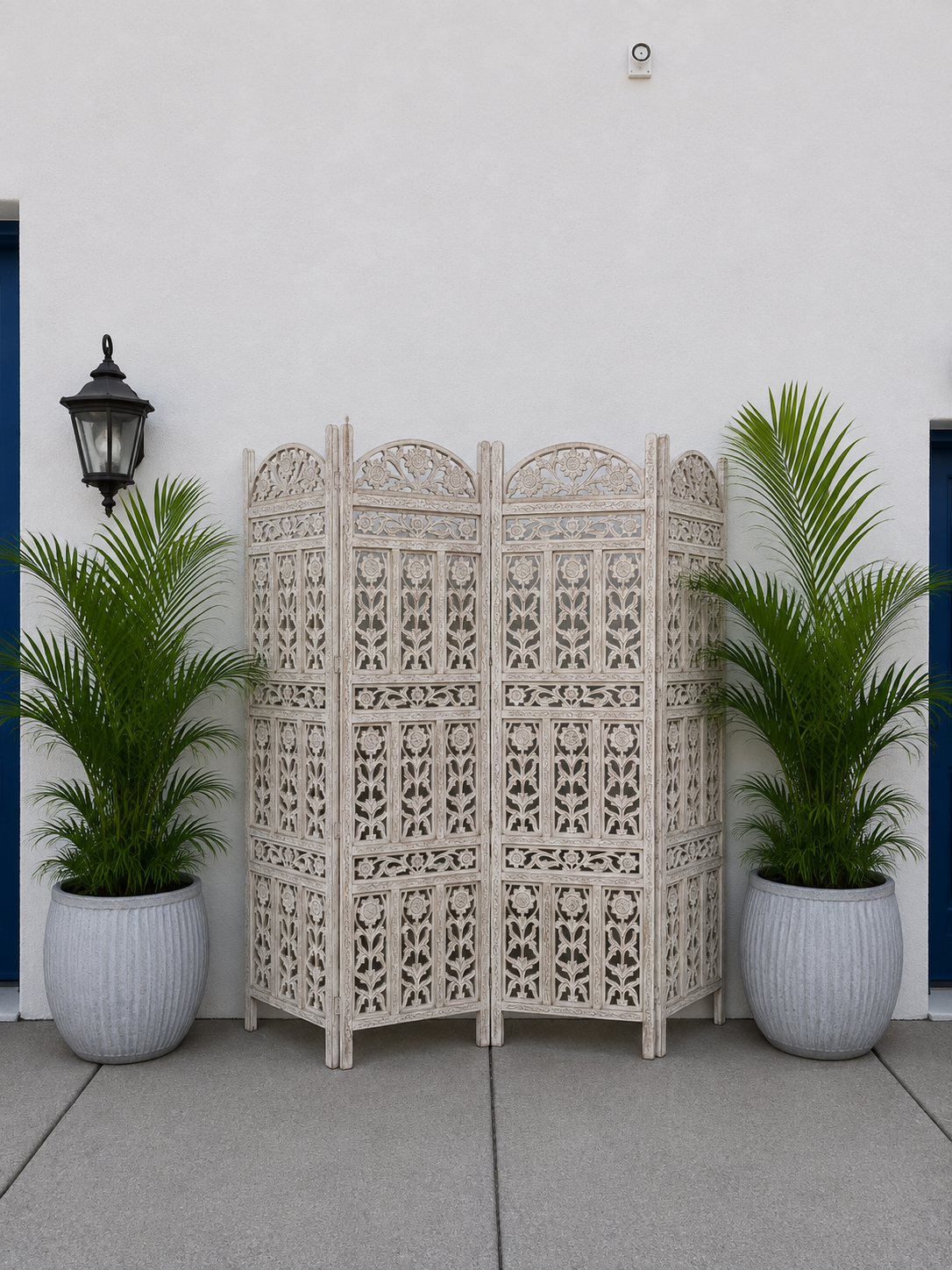 Carved White Wood Screen