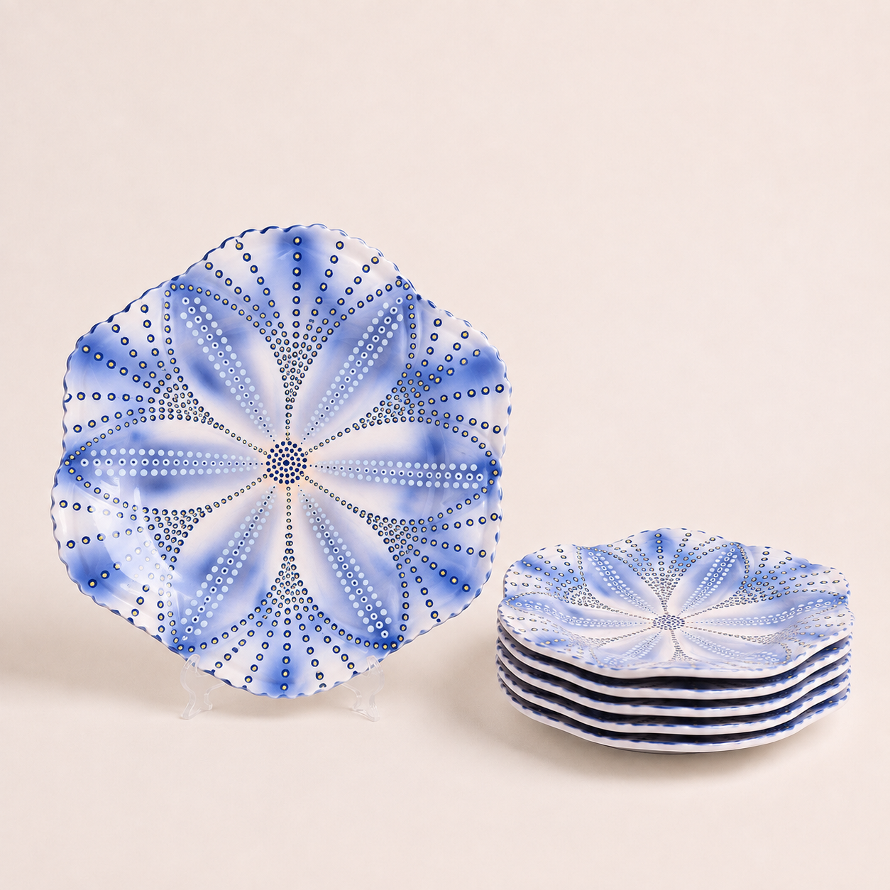 African Tulip Dinner Plate White and Blue