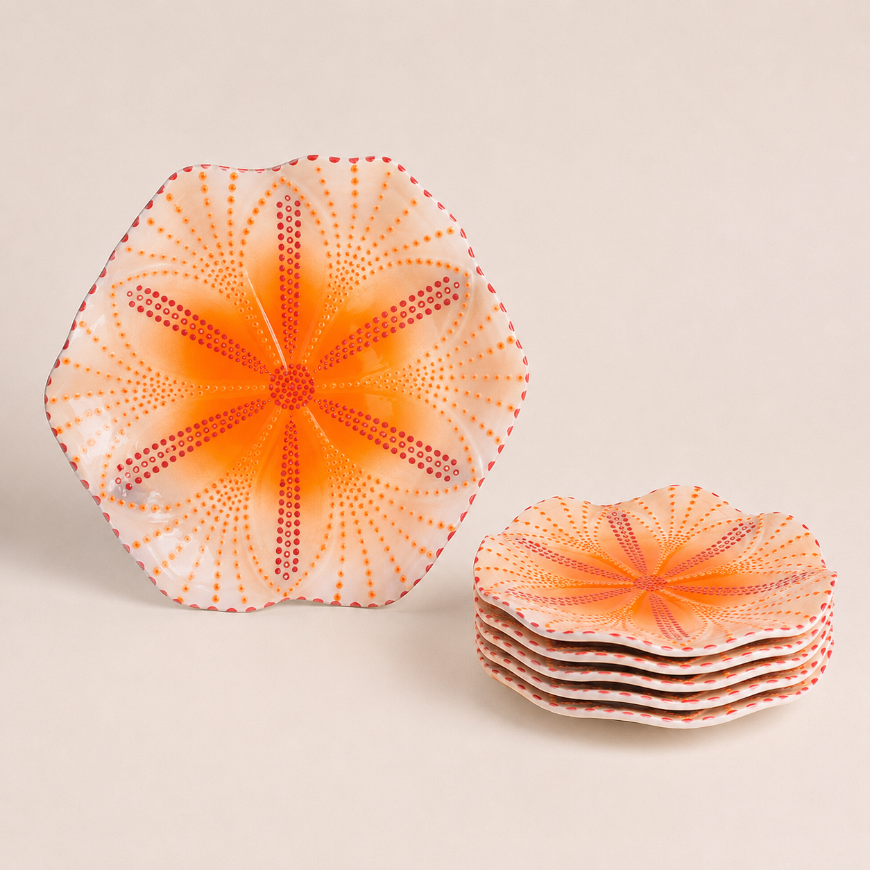 African Tulip Dinner Plate White and Orange