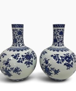 Pair of Chinese Blue & White Porcelain Floor Vases