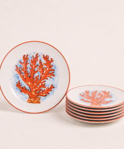 Italian Plates Hand Painted By Les Ottomans -  Coral Design