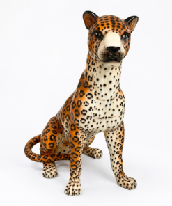 Vintage Glazed Ceramic Leopard Statue