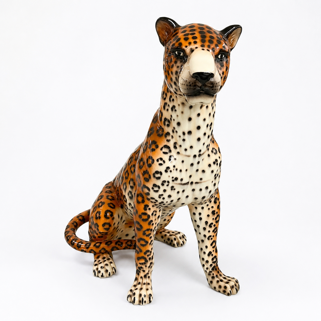 Vintage Glazed Ceramic Leopard Statue