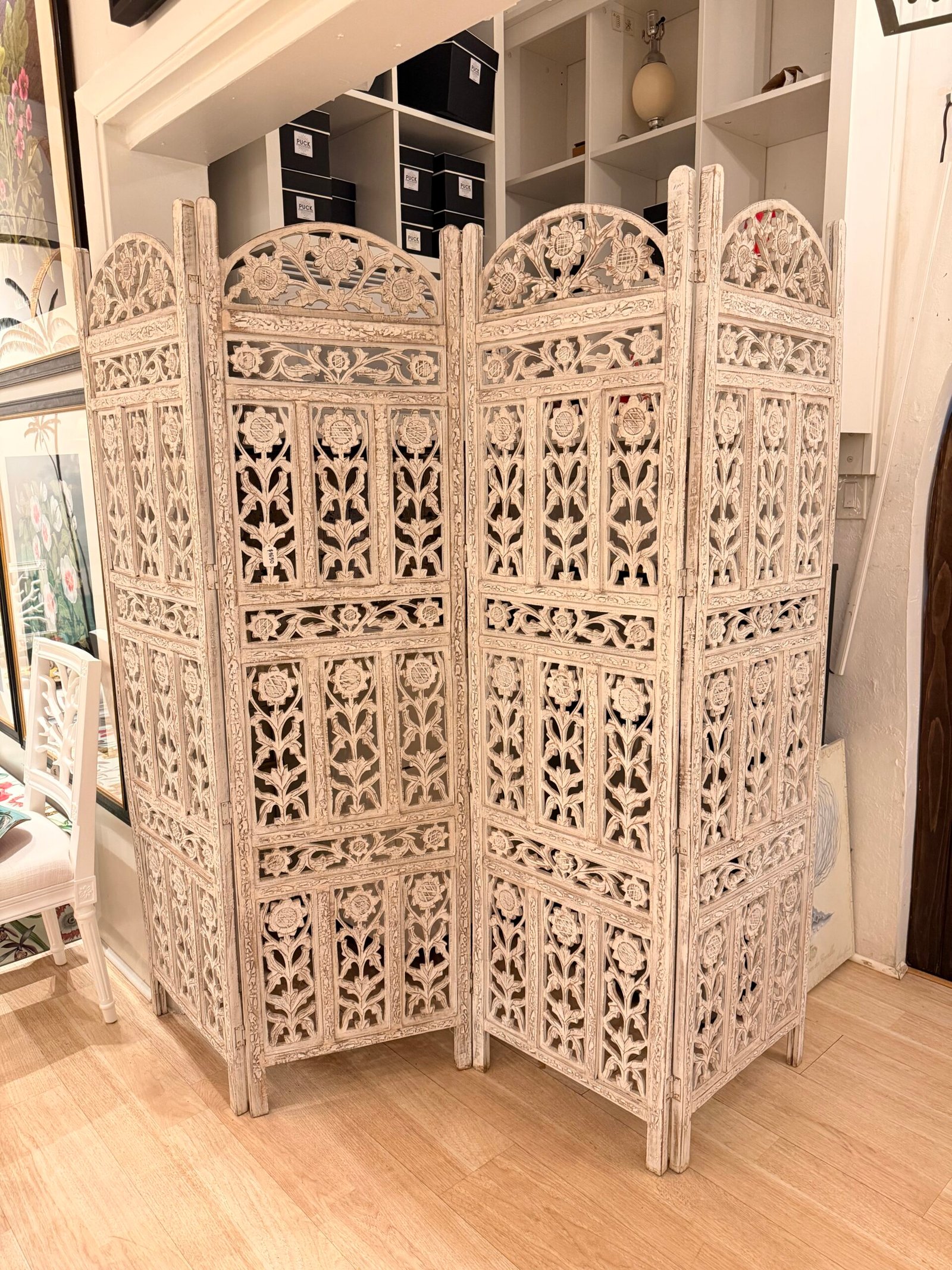 Carved White Wood Screen - Image 3
