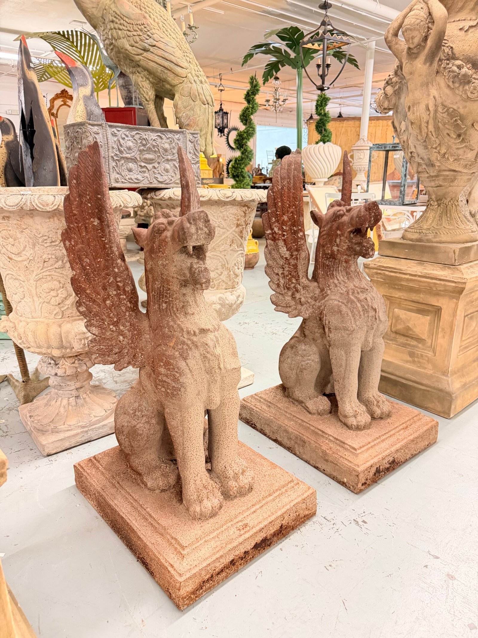 Pair of Monumental Neoclassical Cast Iron Winged Griffin Statues - Image 2