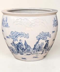 Blue and White Toile Scene Ceramic Fish Bowl Planter