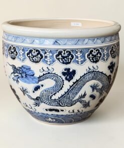 Large Chinoiserie Dragon Fishbowl Planter: Hand-Painted Porcelain