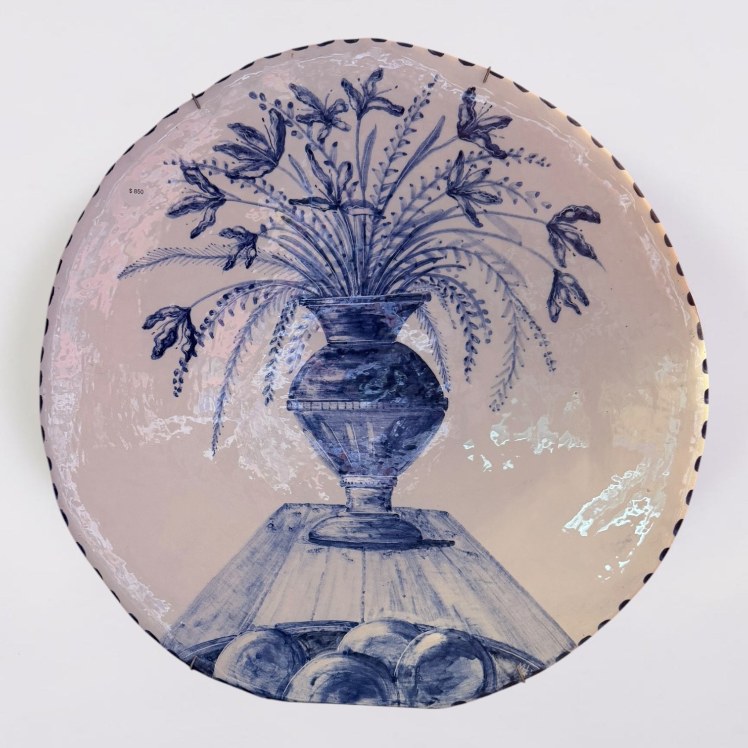 African Hand-Painted "Blue Vase" Wall Platter - Image 2