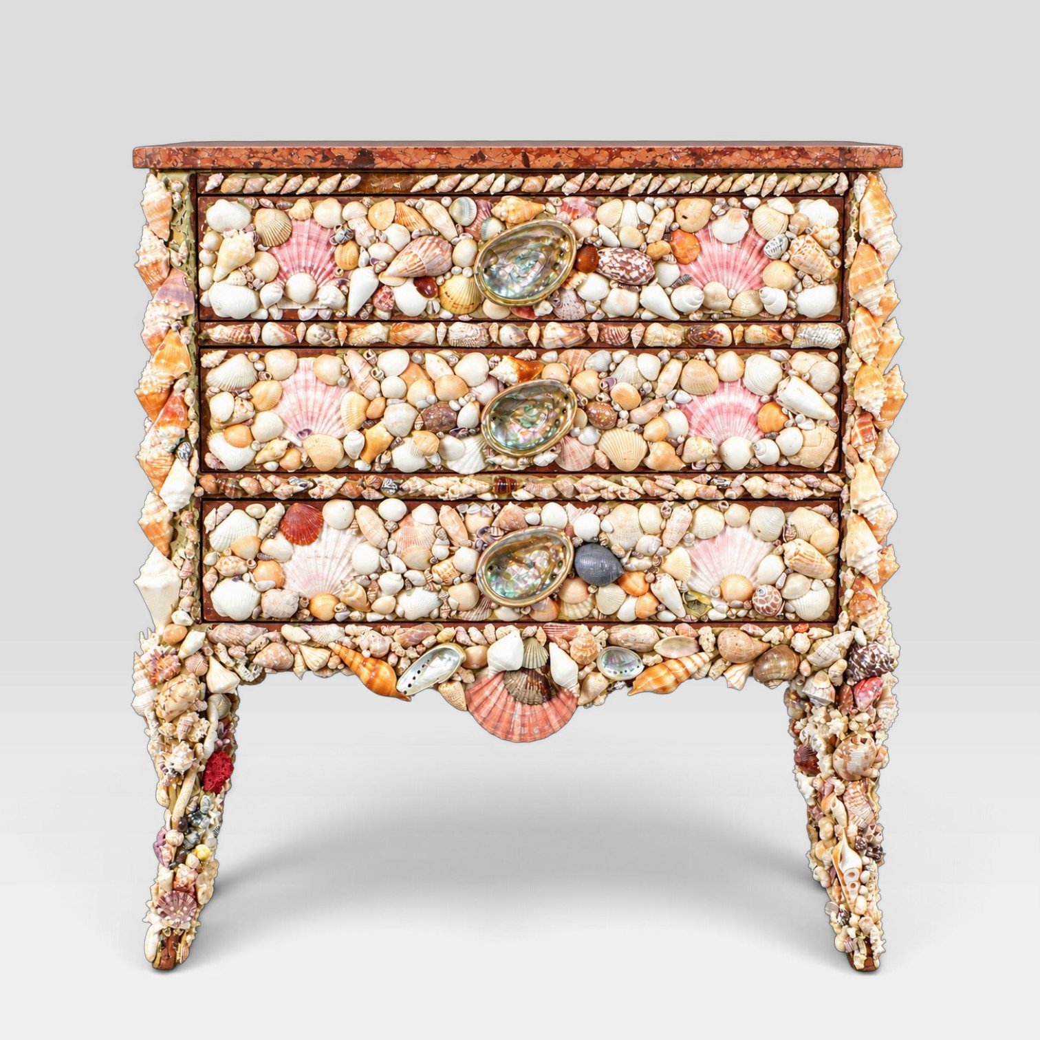 Seashell-Encrusted Three-Drawer Chest with Marble Top - Image 2