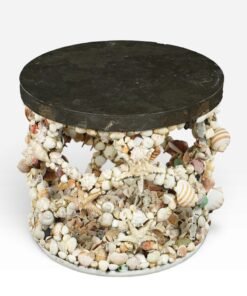 Shell-Encrusted Side Table with Marble Top