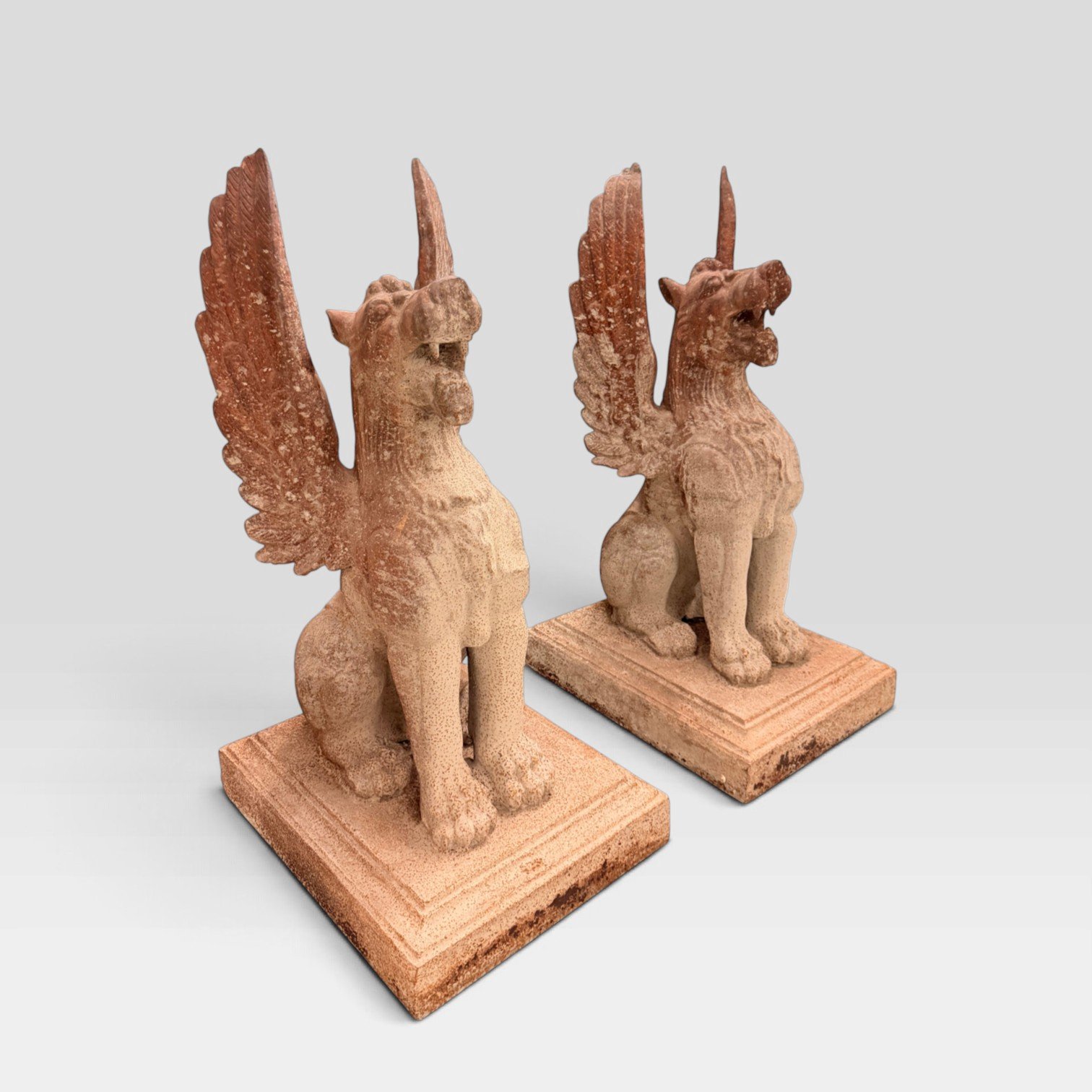 Pair of Monumental Neoclassical Cast Iron Winged Griffin Statues - Image 4