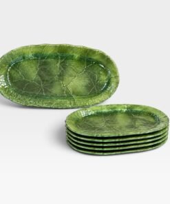 Vietri Foglia Fresca Large Majolica Long Green Grape Leaf Oval Platter