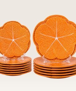 Handmade Cabbage Leaf Charge and Dinner Plates Orange