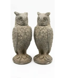 Vintage English Cast Stone Owl Statues
