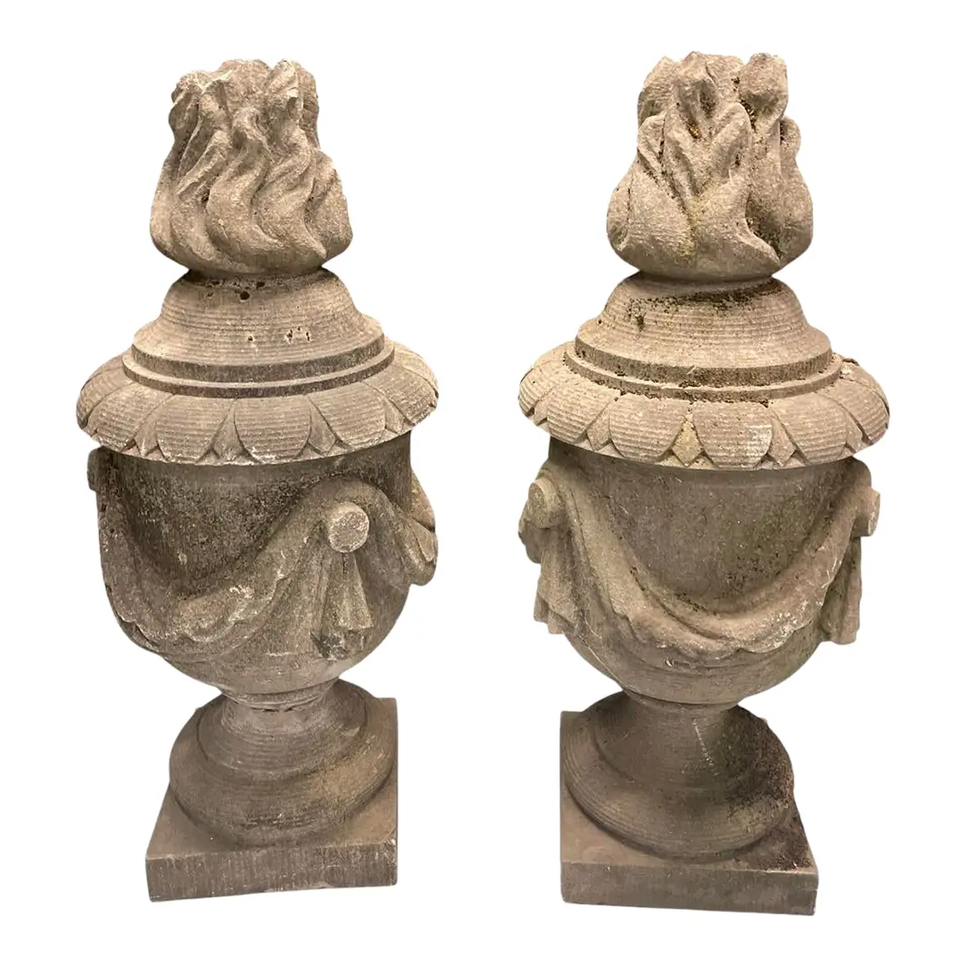 Pair of Vintage Hand-Carved Italian Granite Garden Finials