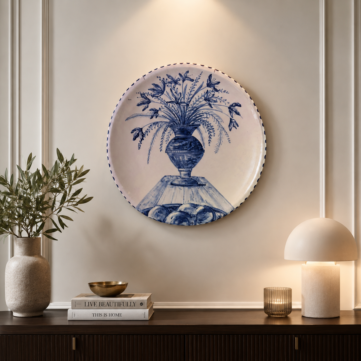 African Hand-Painted "Blue Vase" Wall Platter