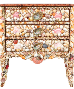 Seashell-Encrusted Three-Drawer Chest with Marble Top