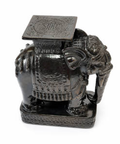 Vintage Black Glazed Ceramic Elephant Garden Stool