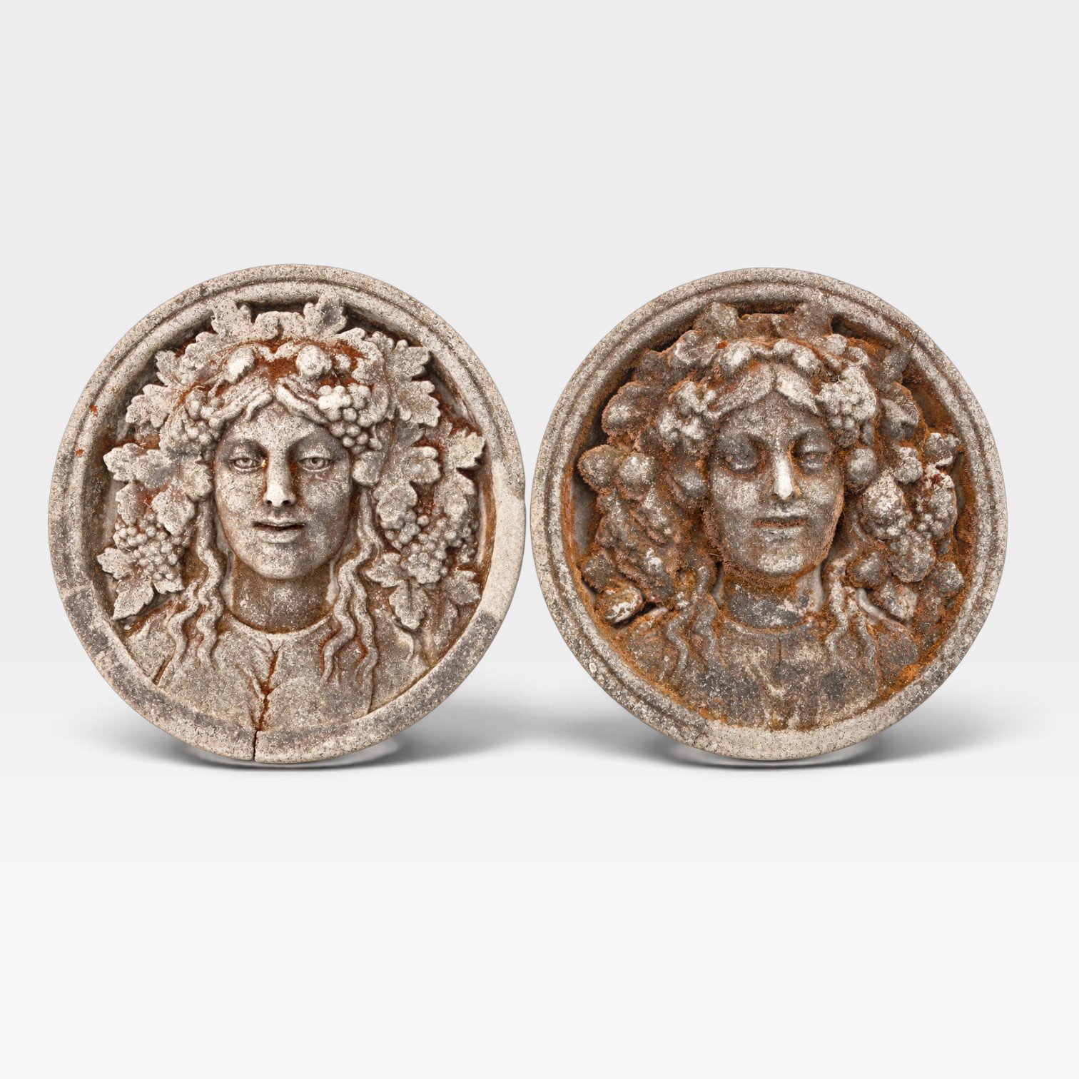 Pair of Classical Bacchus Stone Wall Plaques