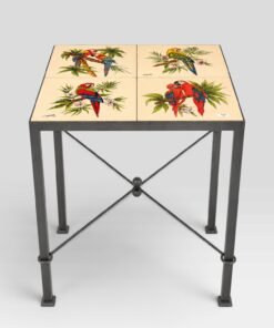Italian Contemporary Hand-Painted Ceramic Tile Parrot Bistro Table