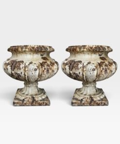 Pair of Antique Cast Iron Campana Urns