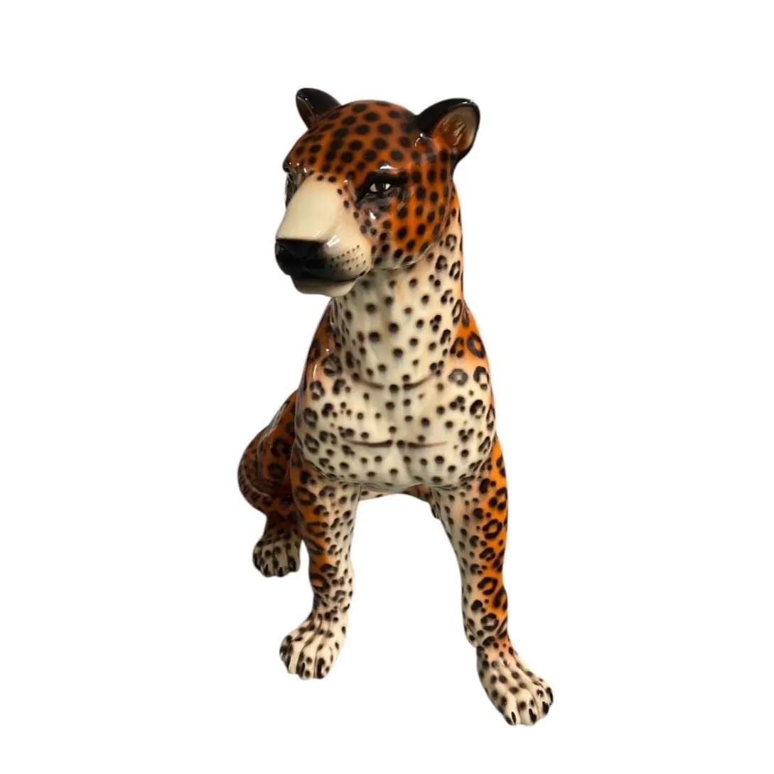 Vintage Glazed Ceramic Leopard Statue - Image 4