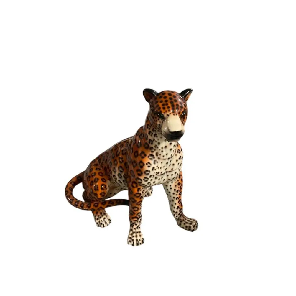 Vintage Glazed Ceramic Leopard Statue - Image 3