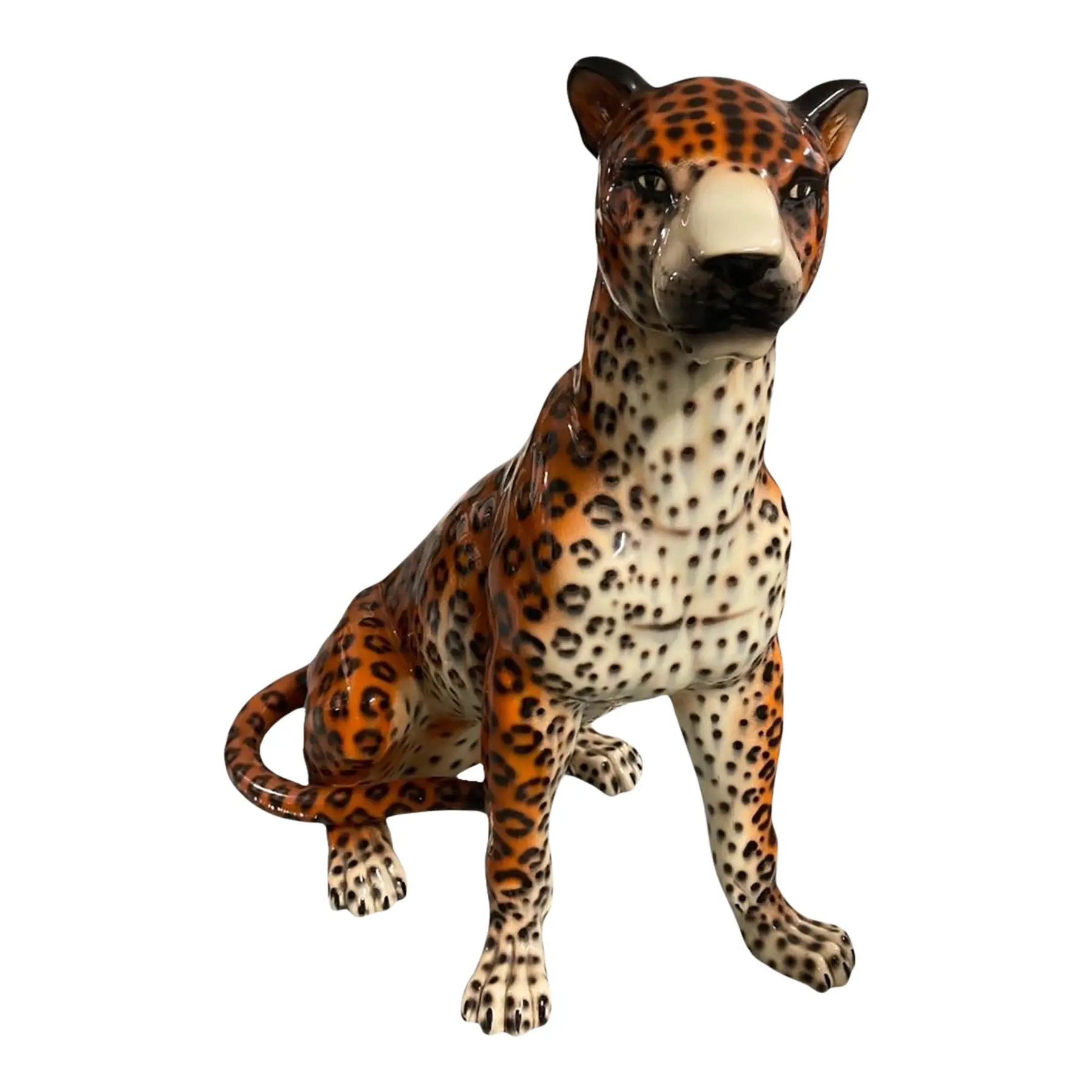 Vintage Glazed Ceramic Leopard Statue - Image 2