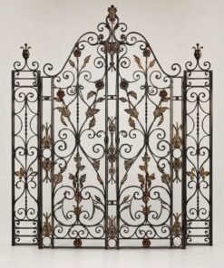 Antique Wrought Iron Garden Gate with Floral Ironwork