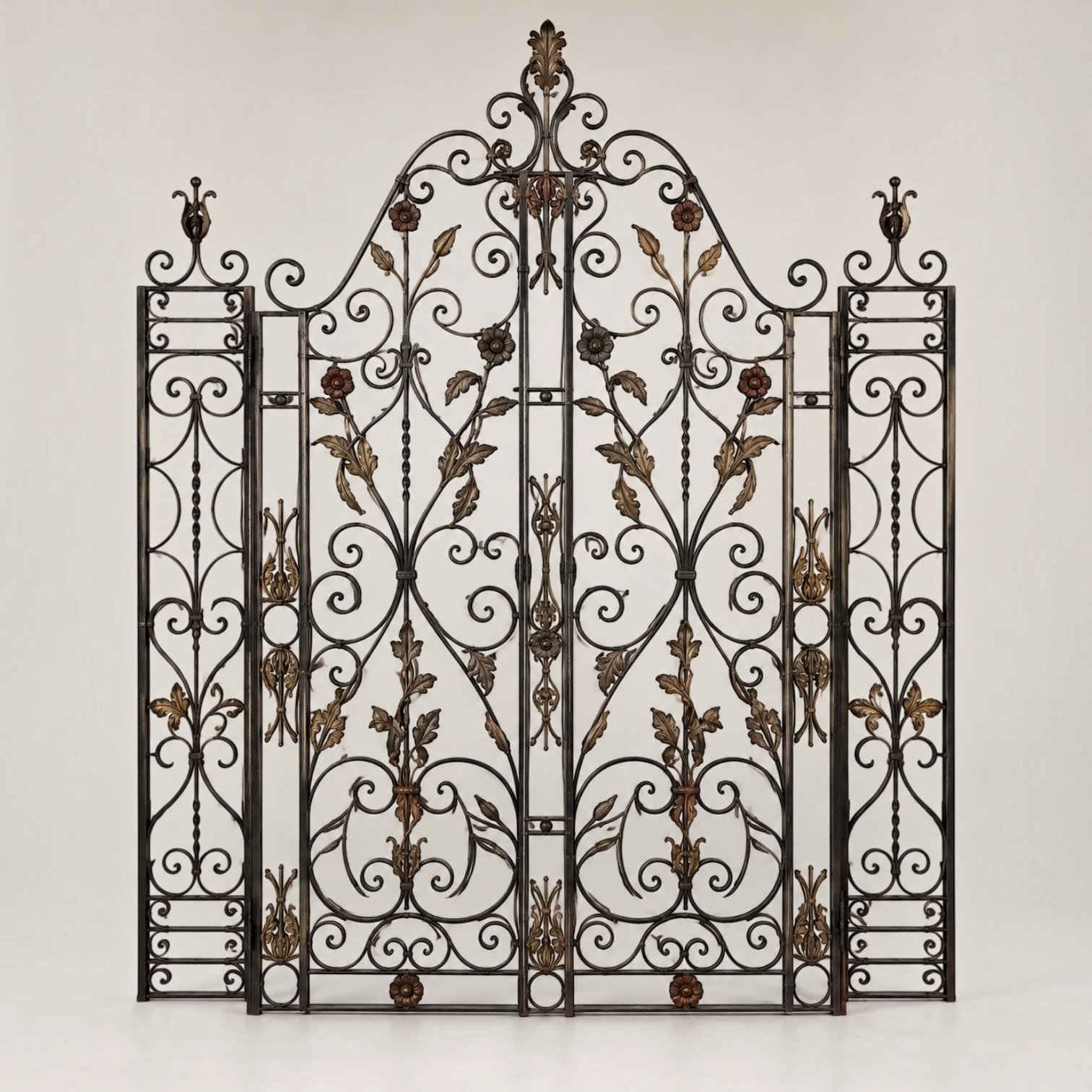 Antique Wrought Iron Garden Gate with Floral Ironwork