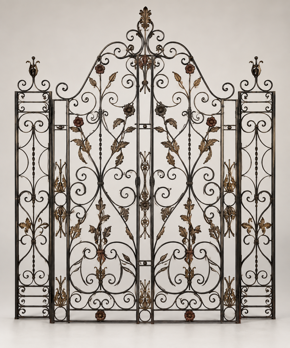 Antique Wrought Iron Garden Gate with Floral Ironwork - Image 2