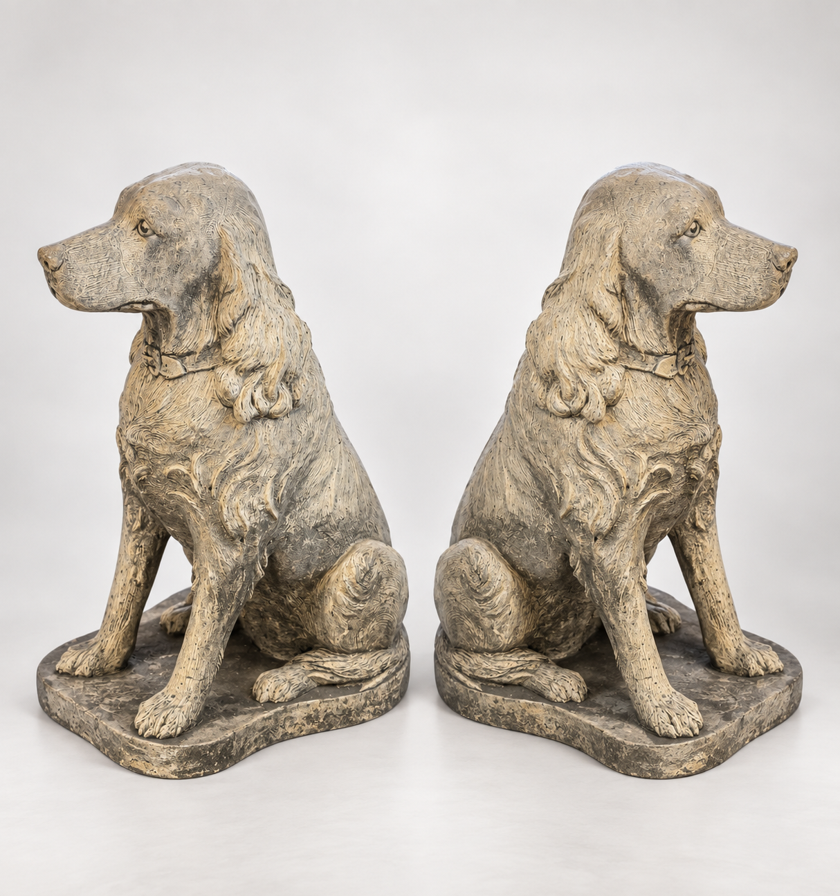 Pair of English Cast Stone Spaniel Statues