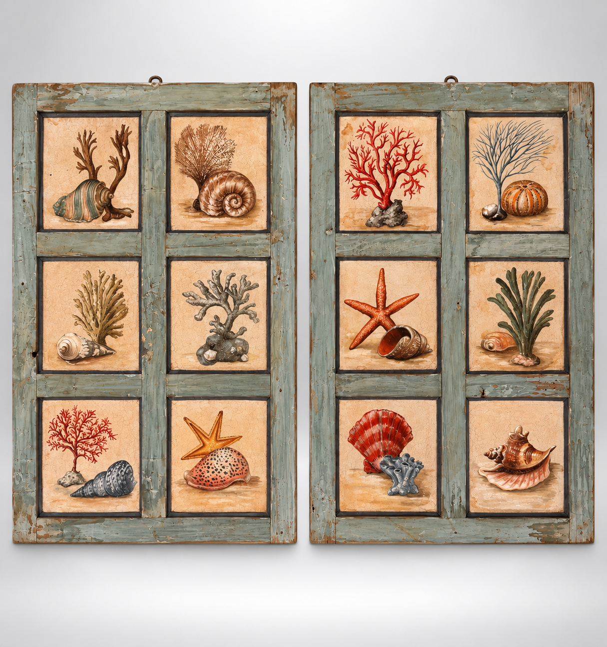 Pair of Hand-Painted Coastal Wood Panels, Italy