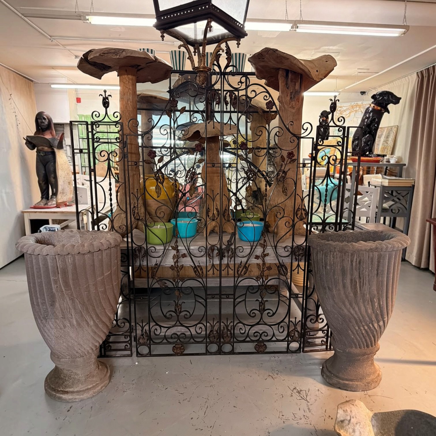 Antique Wrought Iron Garden Gate with Floral Ironwork - Image 3