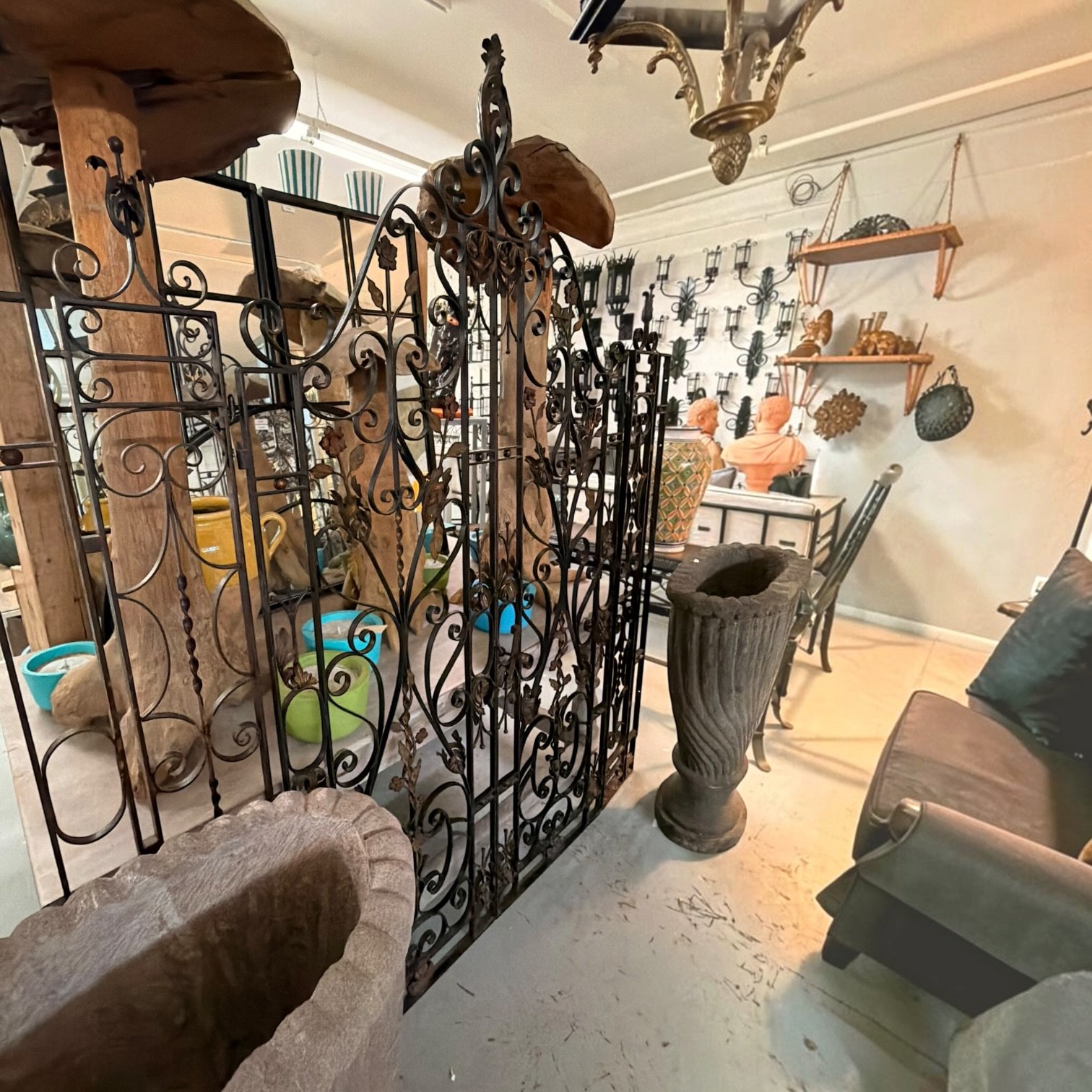 Antique Wrought Iron Garden Gate with Floral Ironwork - Image 4
