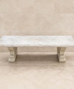 Italian Neoclassical Carved White Marble Bench With Scroll Pedestal Legs