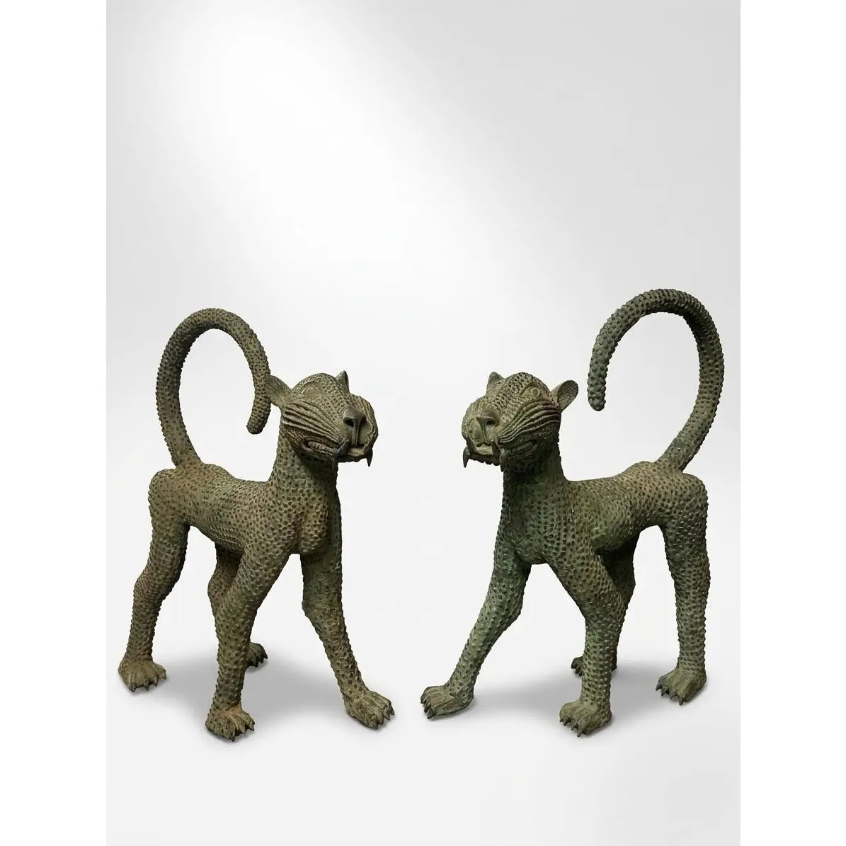 Pair of Vintage Benin-Style Cast Bronze Leopard Statues - Image 3